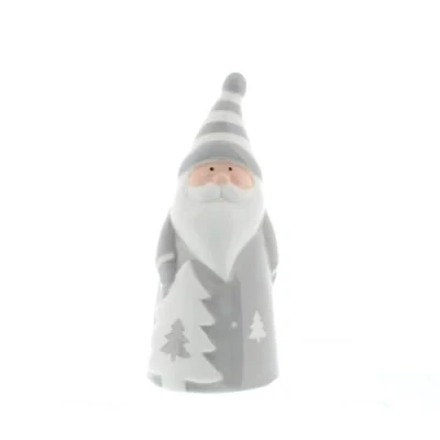Image of Festive Productions 12cm Dolomite Grey and White Santa With Tree Christmas Tabletop Centrepiece Decoration Xmas Décor