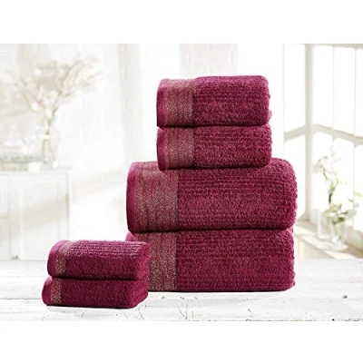 Image of Rapport Home 100% Combed Cotton 6pc Mayfair Bale Set (Damson Gold), 2 x Face cloth 30 30cm, Hand towel 50 85cm, Bath 70 120cm