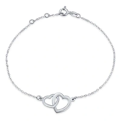 Image of SILVEGO Women 925 Sterling Silver Bracelet Two Hearts