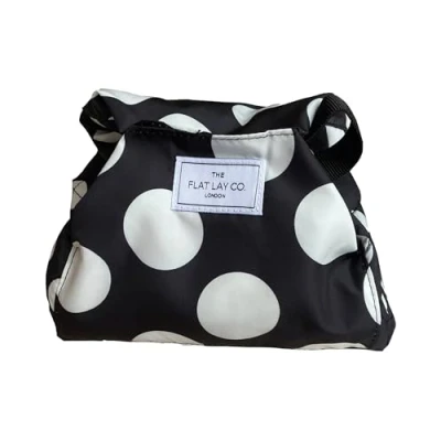 Image of The Flat Lay Co. Makeup Bag Double Spots Travel Make Up Organiser for Cosmetics, Eyeshadow, Brushes, Lipstick &amp; Tools Drawstring Storage with Brush Holder Large Pockets