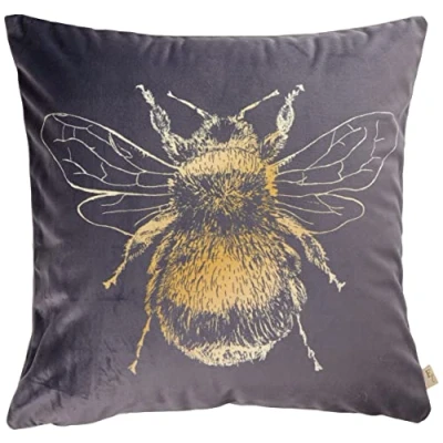 Image of Evans Lichfield Gold Bee Cushion Cover, Polyester, Grey,43 x 43cm