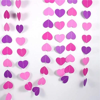 Image of ATST 4M STRING PAPER BUNTING GARLAND PARTY DECORATION (Pink &amp; Purple Heart)