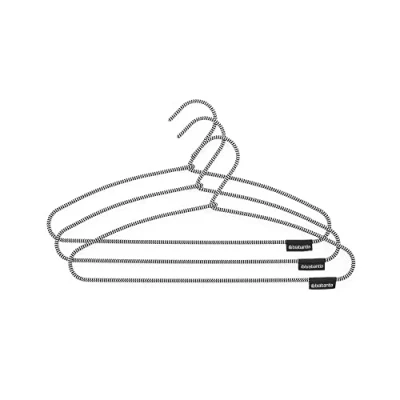 Image of Brabantia Clothes Hanger Non Skid Fabric Coating Coat Space Saving Organiser Soft Touch Wardrobe Accessory Rack Essentials Set of 3 Black/White 22 x 42 1 cm