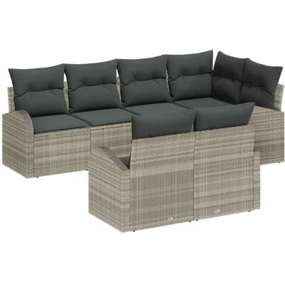 Image of vidaXL 7 Piece Garden Sofa Set with Cushions Light Grey Poly Rattan