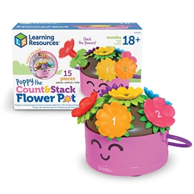 Image of Learning Resources Poppy the Count &amp; Stack Flower Pot 15 Pieces, Fine Motor Skills Toys for Toddlers, Preschool Toys, Easter Basket Stuffers Ages 18+ Months