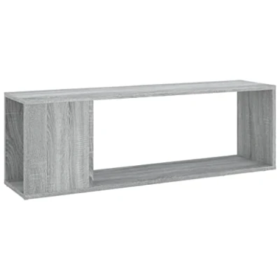 Image of vidaXL Grey Sonoma Engineered Wood TV Cabinet Modern Stand with Spacious Shelves, Smooth Surface and Sturdy Top 100x24x32 cm (WxHxD)