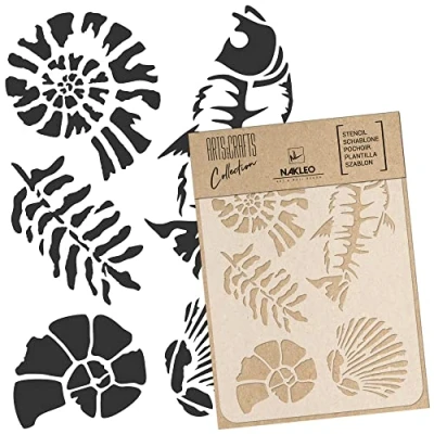 Image of NAKLEO DIY Reusable Plastic Stencil Jurassic Ammonite Fossils Art Craft Wall Painting Pattern Template Scrapbooking Decoupage Fabric Furniture Wood (15x21cm / 5.8 x 8.3)