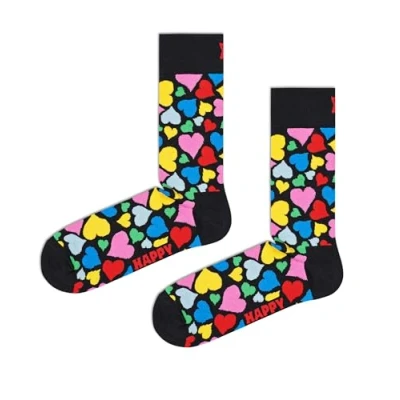 Image of Happy Socks Unisex Heart Socks, Black, Pink, Red, Green, Yellow, Blue, 41 46
