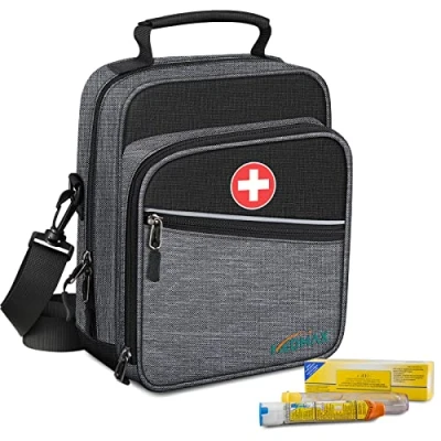 Image of MEDMAX Insulin Cooler EpiPen Carrying Case Insulated, Travel Medication Diabetes Supplies Organizer Bag with Shoulder Strap for Asthma Inhaler, Auvi Q, Allergy Medicine Essentials, (Grey)