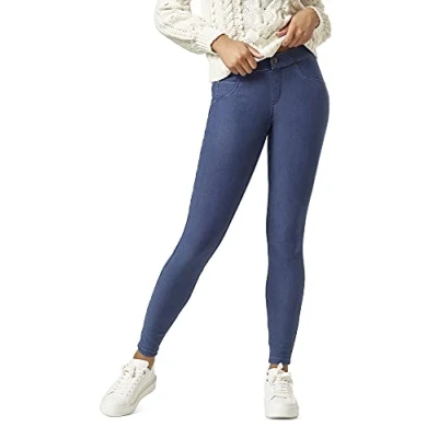 Image of HUE Women&#039;s Ultra Soft Fleece Lined Denim Legging Hosiery, Medium Wash, XL