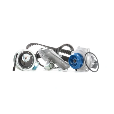 Image of 06B109181, 06B109243A Water Pump + Timing Belt Kit SKF VKMC 01918 2 with tensioner pulley damper, studs 150 rounded tooth profile Plastic