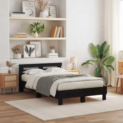 Image of vidaXL Slatted Bed Frame Black Oak Engineered Wood 120 x 190 cm Solid