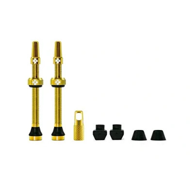 Image of Muc Off 1066 Gold Tubeless Presta Valves, 60mm Premium No Leak Bicycle Valves With Integrated Valve Core Removal Tool