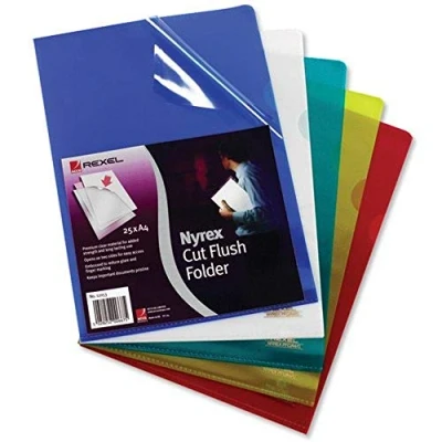 Image of Rexel Nyrex Premium A4 Document Folder, Blue Embossed, 100mic, Cut Flush, L Pack of 25, 12161BU