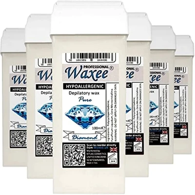 Image of HYPOALLERGENIC 100ml roll on wax, roller wax PURE DIAMOND. cartridge for sensitive &amp; delicate skin, PREMIUM from Waxee! (6 x cartridge)