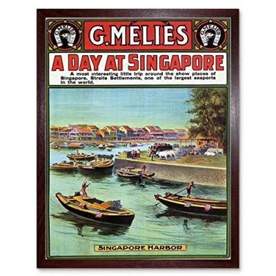 Image of Wee Blue Coo Travel Tourism Melies Singapore Harbour Boat Vintage Advertising Art Print Framed Poster Wall Decor 12X16 Inch