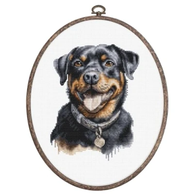 Image of Luca S Cross Stitch Kit with Hoop Included Rottweiler, BC229, Counted for Adults, Needlecraft and Embroidery