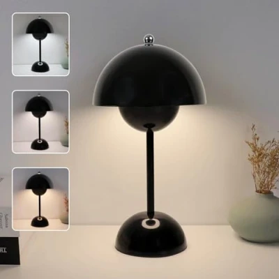 Image of EXTRASTAR Mushroom LED Desk Lamp Rechargeable, 3 Colour Change Dimmable, Modern for Bedroom Living Room Study（Black）