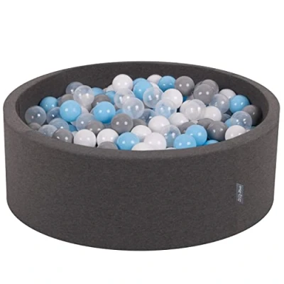 Image of KiddyMoon 90X30cm/300 Balls ∅ 7Cm / 2.75In Baby Foam Ball Pit Made In EU, Dark Grey:Grey/White/Transparent/Babyblue
