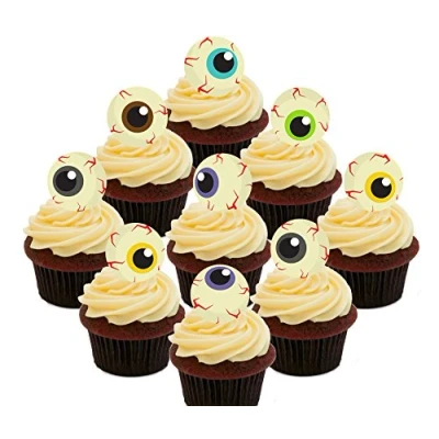 Image of Made4You Halloween Eyeballs Edible Cupcake Toppers Stand up Wafer Cake Decorations (Pack of 48)