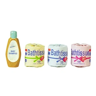 Image of Melody Jane Dolls House 3 Toilet Tissue Rolls &amp; Baby Shampoo Miniature Bathroom Accessory