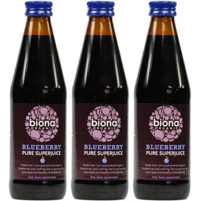Image of (3 Pack) Biona Organic Pure Blueberry Juice 330ml 3 Pack Bundle