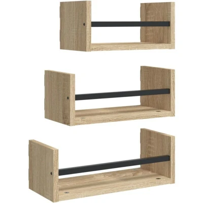 Image of vidaXL 3 Piece Wall Shelf Set with Bars Sonoma Oak Engineered wood