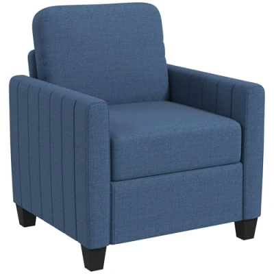 Image of HOMCOM Armchair, Channel Tufted Modern Fabric Accent Chair, Comfy Upholstered Reading Lounge with Spring Cushion, Back Pillow, for Living Room, Bedroom, Office, Blue
