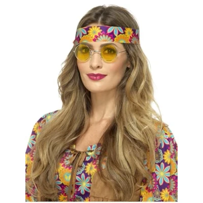 Image of Smiffys Hippie Specs, Yellow , 1960&#039;s Groovy Fancy Dress, Adult Dress Up Accessories