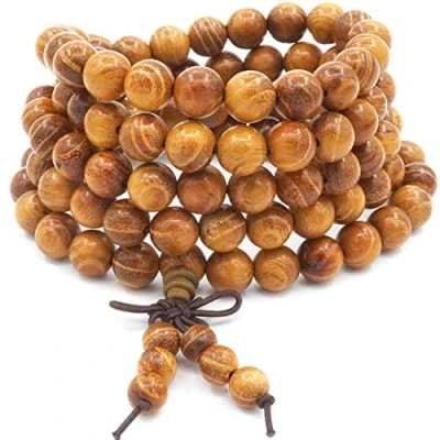 Image of 8MM 108 Prayer Beads mala Bracelet, Natural Gold Wood Tibetan Buddhist Buddha Meditation Necklace bracelet