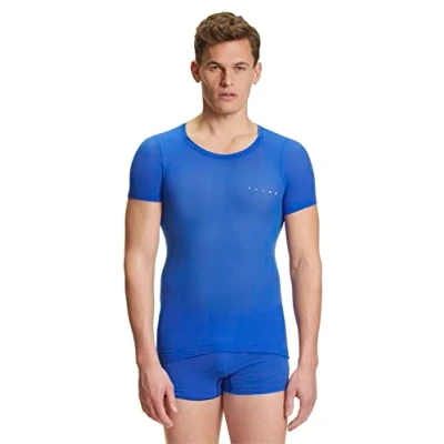 Image of FALKE Men&#039;s Ultralight Cool Round Neck M S/S TS Functional Yarn Quick Dry 1 Piece Base Layer Top, Blue (Yve 6714), L
