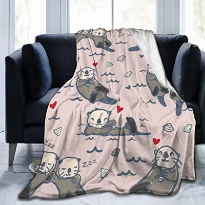 Image of Helves Cute Lovely Otters In The Sea Blanket Fleece Throw Soft Flannel Decor For Couch Sofa Gifts 60&quot;X50&quot;