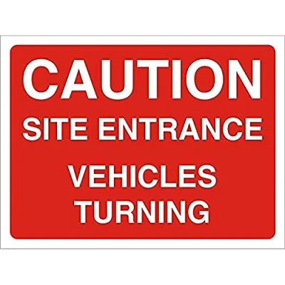 Image of Seco Caution Site Entrance Vehicles Turning Sign, 400mm x 300mm 4mm Fluted Board