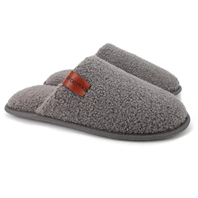 Image of ofoot Mens Comfortable Warm Soft Fuzzy House Slippers Mules,Faux Fur Wool Fleece Lining Memory Foam Insole Non Slip Rubber Soles(Grey, 8/9 UK)