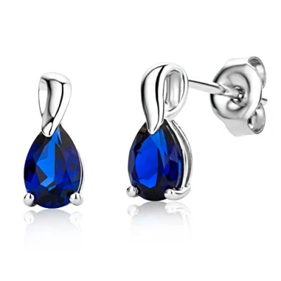 Image of Miore blue sapphire earrings for women in 9 kt 375 white gold