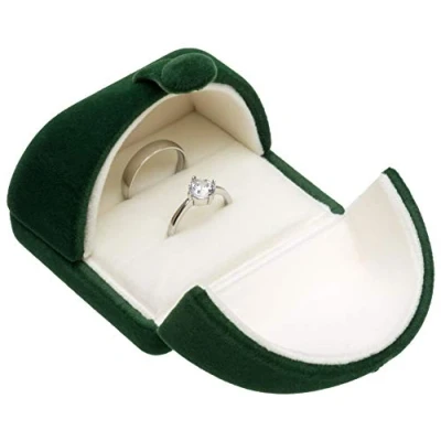 Image of POKOFO Double Velvet Jewelry Packaging Display Storage Case Wedding Ring Gift Box (Green)