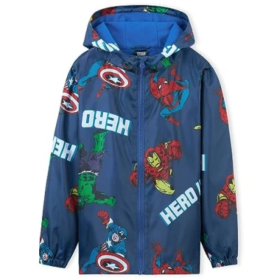 Image of Marvel Boys Waterproof Jacket Avengers Spiderman Hooded Fleece Lining Raincoat for Teenagers 4 14 Years (Navy Avengers, 9 10 Years)