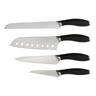 Image of Circulon Sharp Knife Set 4 Piece Japanese Steel Professional Kitchen Knives with Ergonomic Handles, Includes Santoku, Utility, Paring &amp; Bread