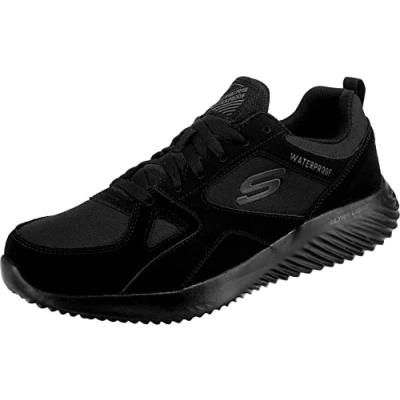 Image of Skechers Men&#039;s Bounder RIVATO Sneaker, Black Leather/Synthetic/Trim, 9.5 UK