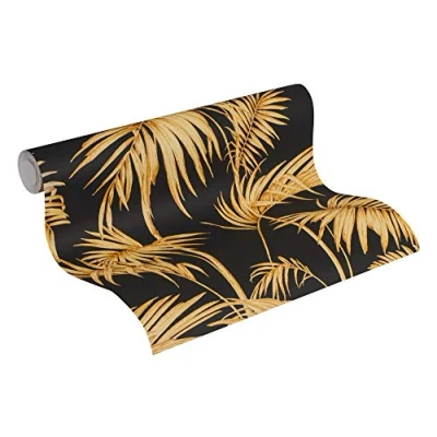 Image of Livingwalls Palm Wallpaper Metropolitan Stories Non Woven Lola Paris 10.05 m x 0.53 Gold Black Orange Made in Germany 369195 36919 5