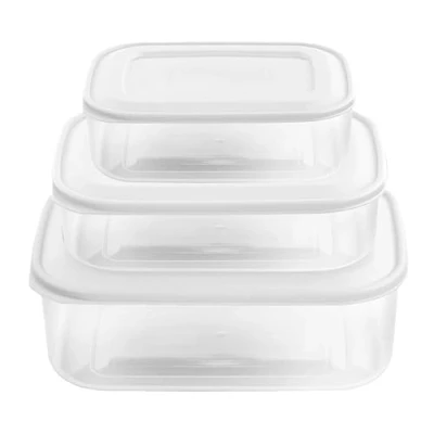 Image of HOMESHOPA Food Storage Containers with Lids, Set of 3 Plastic BPA Free Airtight Leakproof Stackable Reusable Meal Prep Lunch Boxes, Microwave Freezer &amp; Dishwasher Safe, 1/2/3 Litre, White