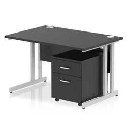 Image of Impulse 1200x800 Desk Black/Silver Cantilever Leg 2 Drawer Mobile Ped