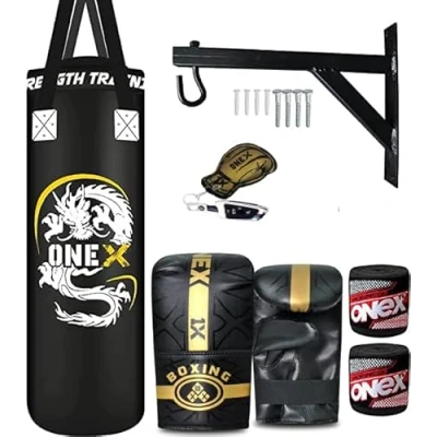 Image of Punch Bag Boxing Training, Filled 3ft 4ft 5ft Heavy Duty set, Wall Bracket Punching Gloves, Kickboxing MMA Grappling Muay Thai Karate BJJ, Adult Home Gym Fitness Set