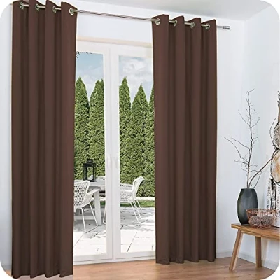 Image of Beautissu Thermal Curtain Set 140x245cm Amelie 2 Panels Bedroom Insulating Window Drapes Long for Windows of Opaque Curtains in Brown