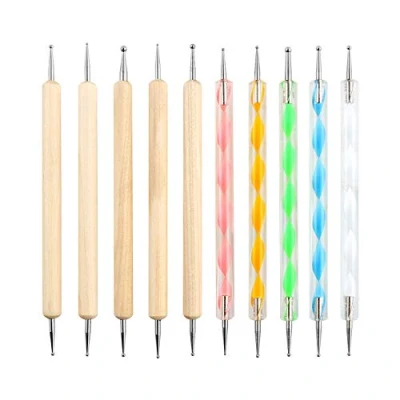 Image of QWORK® Nail Dotting Pen, Painting Polish Carving Tool, Tools Set for Art, Embossing Pattern, Clay Sculpting,10PCS