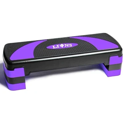 Image of Lions Adjustable Workout Aerobic Stepper 3 Level Height Deck Riser, Yoga Fitness Step, Non Slip Platform, Home Gym &amp; Extra Risers Options (Purple)