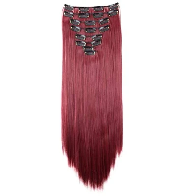 Image of CAISHA XXL 20&quot; Long 8 Pieces Set Clip In Extensions Hair Extension Synthetic Fiber Hairpiece Straight Burgundy Red CES112