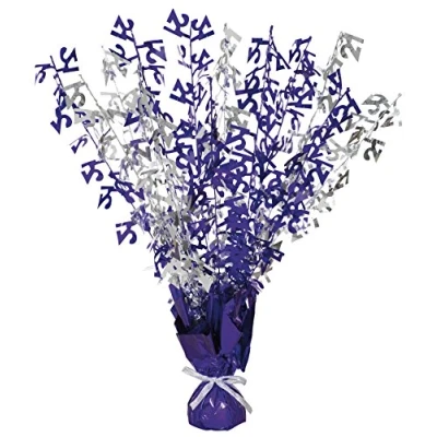 Image of Unique Party 21394 Glitz Purple and Silver 21st Birthday Balloon Weight Centrepiece