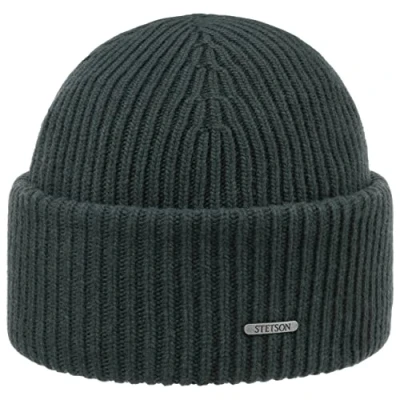 Image of Stetson Classic Uni Wool Beanie Hat Women/Men Made in Italy Knit Winter with Cuff Autumn One Size Green