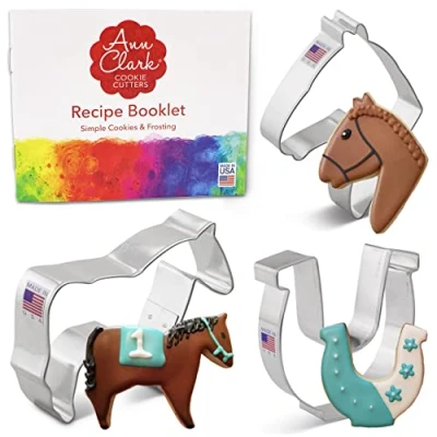 Image of Horse Cookie Cutters 3 Pc. Set Made in The USA by Ann Clark, Horse, Head, Horseshoe